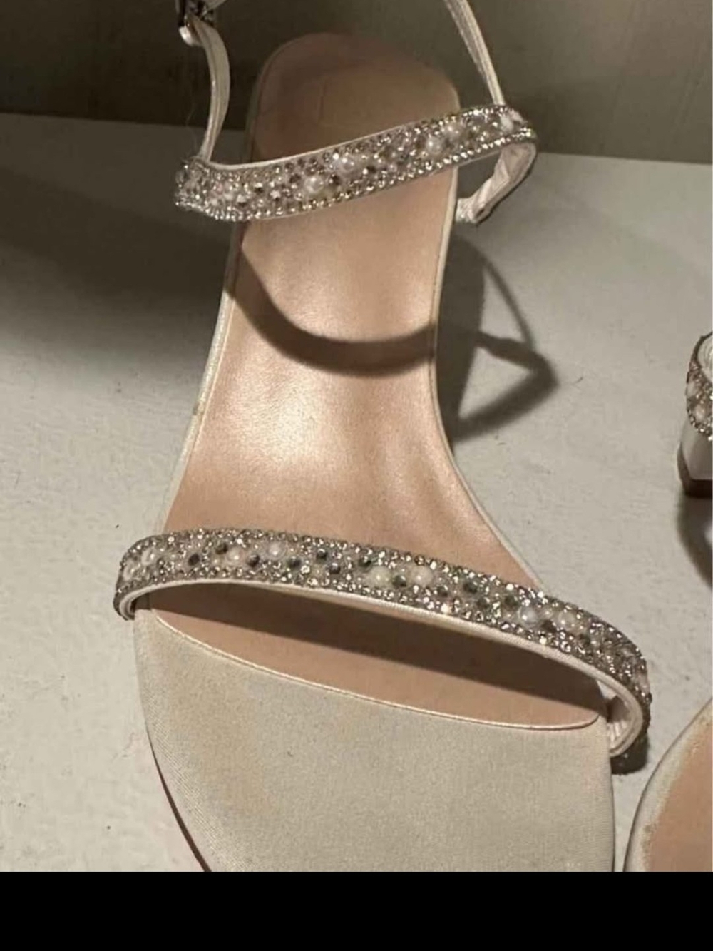 David's Bridal Ivory Beaded Strappy Heels